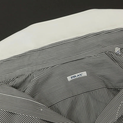 【中古】フライ FRAY コットン ストライプ 隠しボタンダウン クレリック ドレスシャツ ブラックxホワイト【 37 】【 状態ランクC 】【 メンズ 】