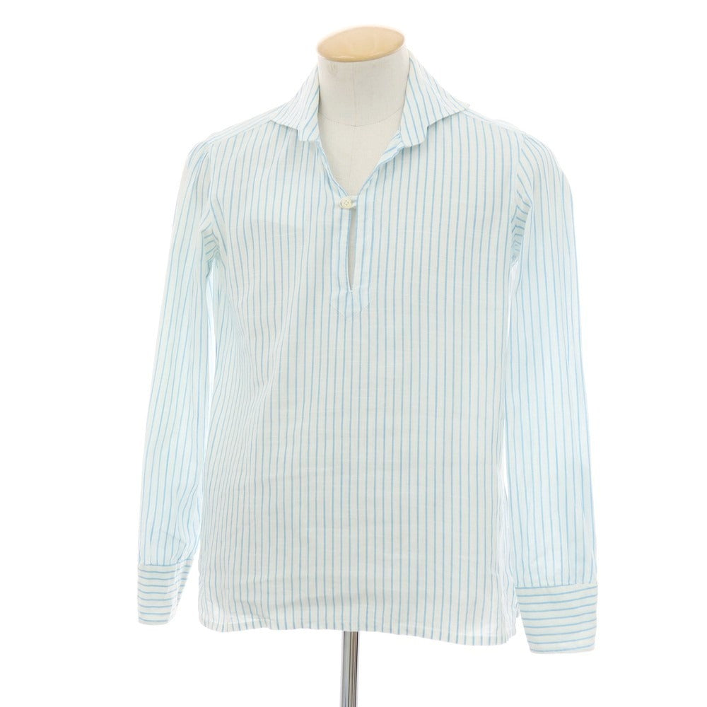 【中古】チリエッロ CIRIELLO コットン ストライプ カプリシャツ ホワイトxライトブルー【サイズXS】【 状態ランクD 】【 メンズ 】