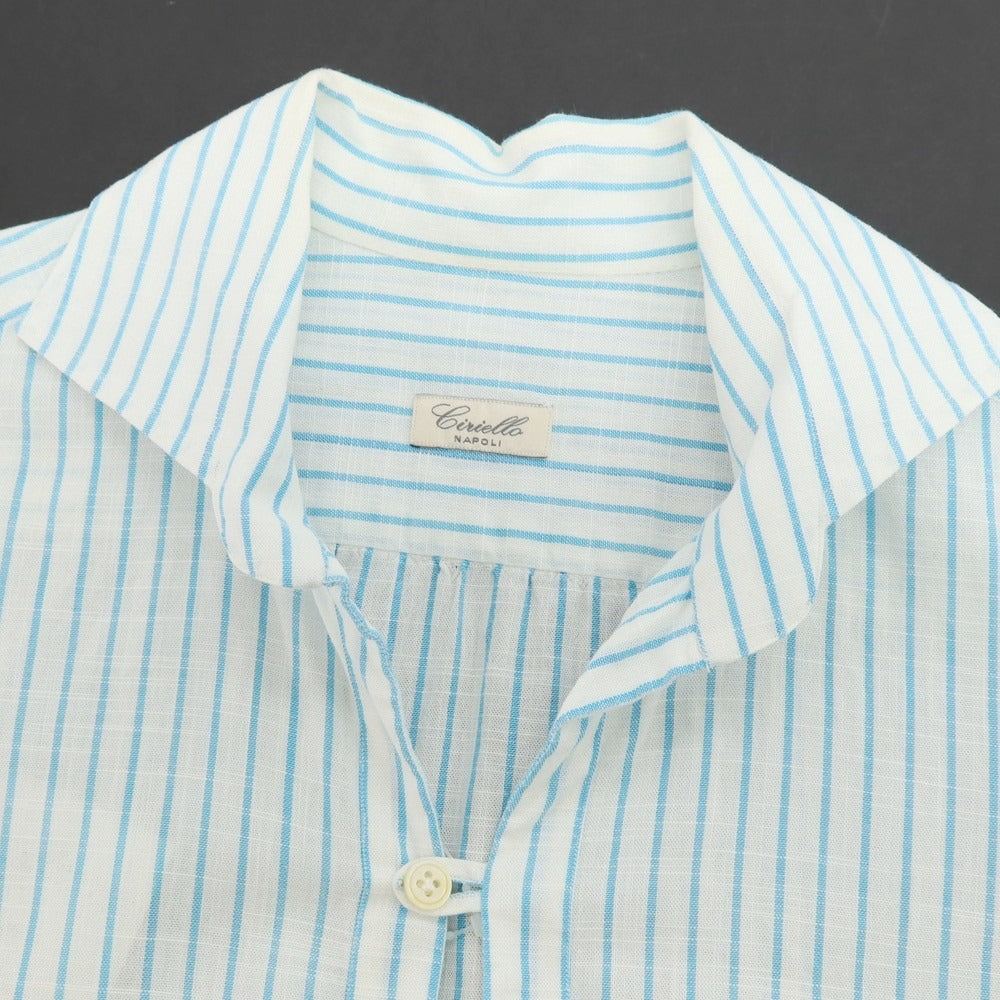 【中古】チリエッロ CIRIELLO コットン ストライプ カプリシャツ ホワイトxライトブルー【サイズXS】【 状態ランクD 】【 メンズ 】
