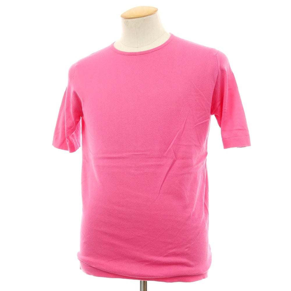 【中古】ジョンスメドレー JOHN SMEDLEY ハイゲージ シーアイランドコットン クルーネック 半袖 プルオーバーニット ピンク【サイズS】【 状態ランクC 】【 メンズ 】
