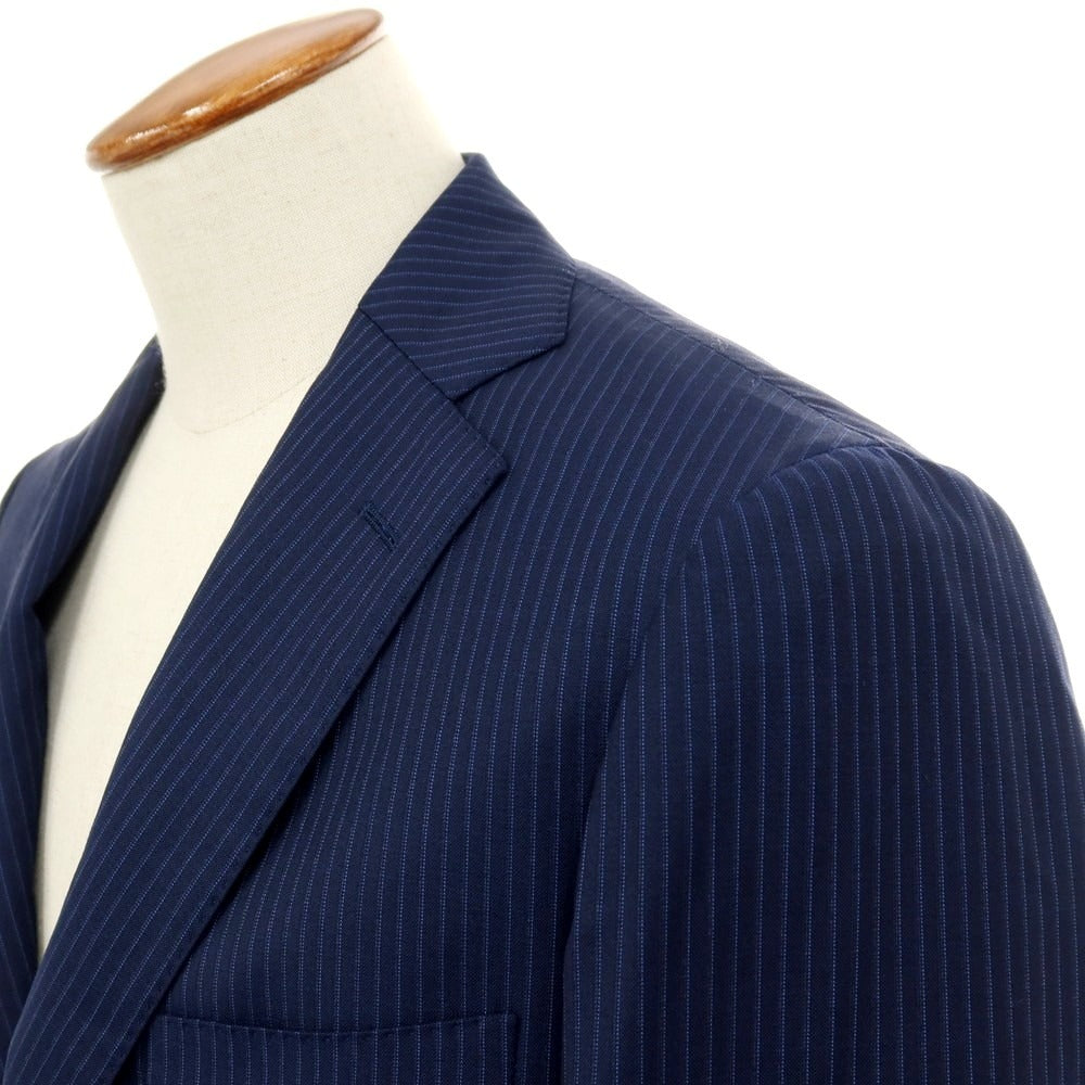 【中古】ユニバーサルランゲージ UNIVERSAL LANGUAGE ウール ストライプ 3つボタンスーツ ネイビーxブルー【サイズ48】【 状態ランクB 】【 メンズ 】
