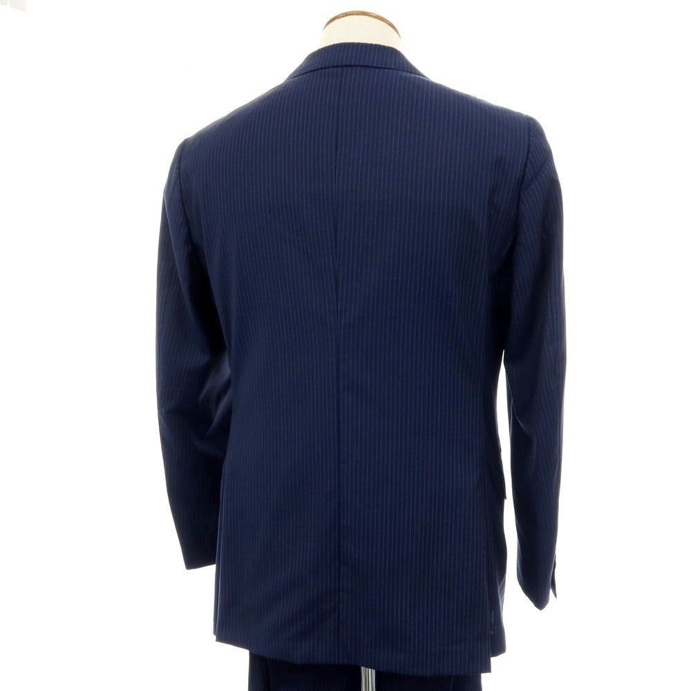 【中古】ユニバーサルランゲージ UNIVERSAL LANGUAGE ウール ストライプ 3つボタンスーツ ネイビーxブルー【サイズ48】【 状態ランクB 】【 メンズ 】