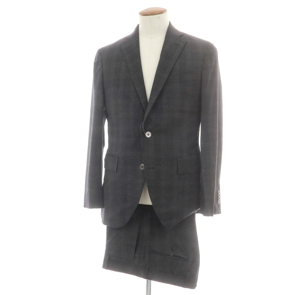 【中古】ユニバーサルランゲージ UNIVERSAL LANGUAGE SUPER130’S ウール チェック 2つボタンスーツ グレー【 48 】【 状態ランクC 】【 メンズ 】