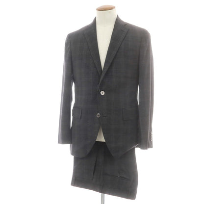 【中古】ユニバーサルランゲージ UNIVERSAL LANGUAGE SUPER130’S ウール チェック 2つボタンスーツ グレー【 48 】【 状態ランクC 】【 メンズ 】