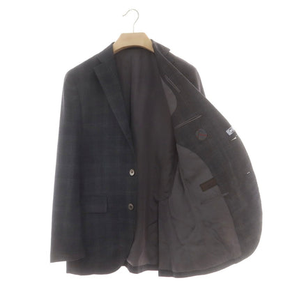 【中古】ユニバーサルランゲージ UNIVERSAL LANGUAGE SUPER130’S ウール チェック 2つボタンスーツ グレー【 48 】【 状態ランクC 】【 メンズ 】