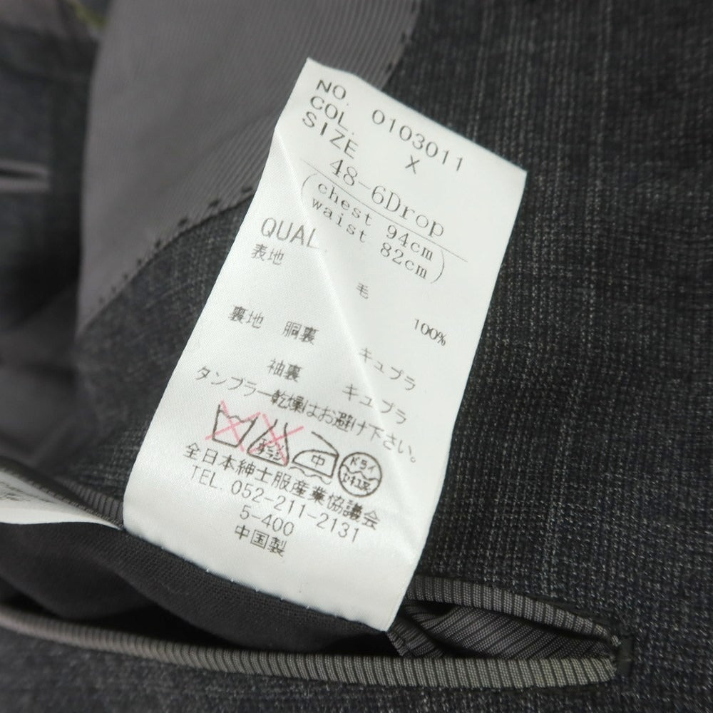 【中古】ユニバーサルランゲージ UNIVERSAL LANGUAGE SUPER130’S ウール チェック 2つボタンスーツ グレー【 48 】【 状態ランクC 】【 メンズ 】