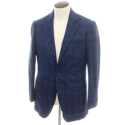 【中古】ブルーエグリージオ Blu e Grigio ウール チェック テーラードジャケット ライトネイビーxブルー【 50 】【 状態ランクC 】【 メンズ 】