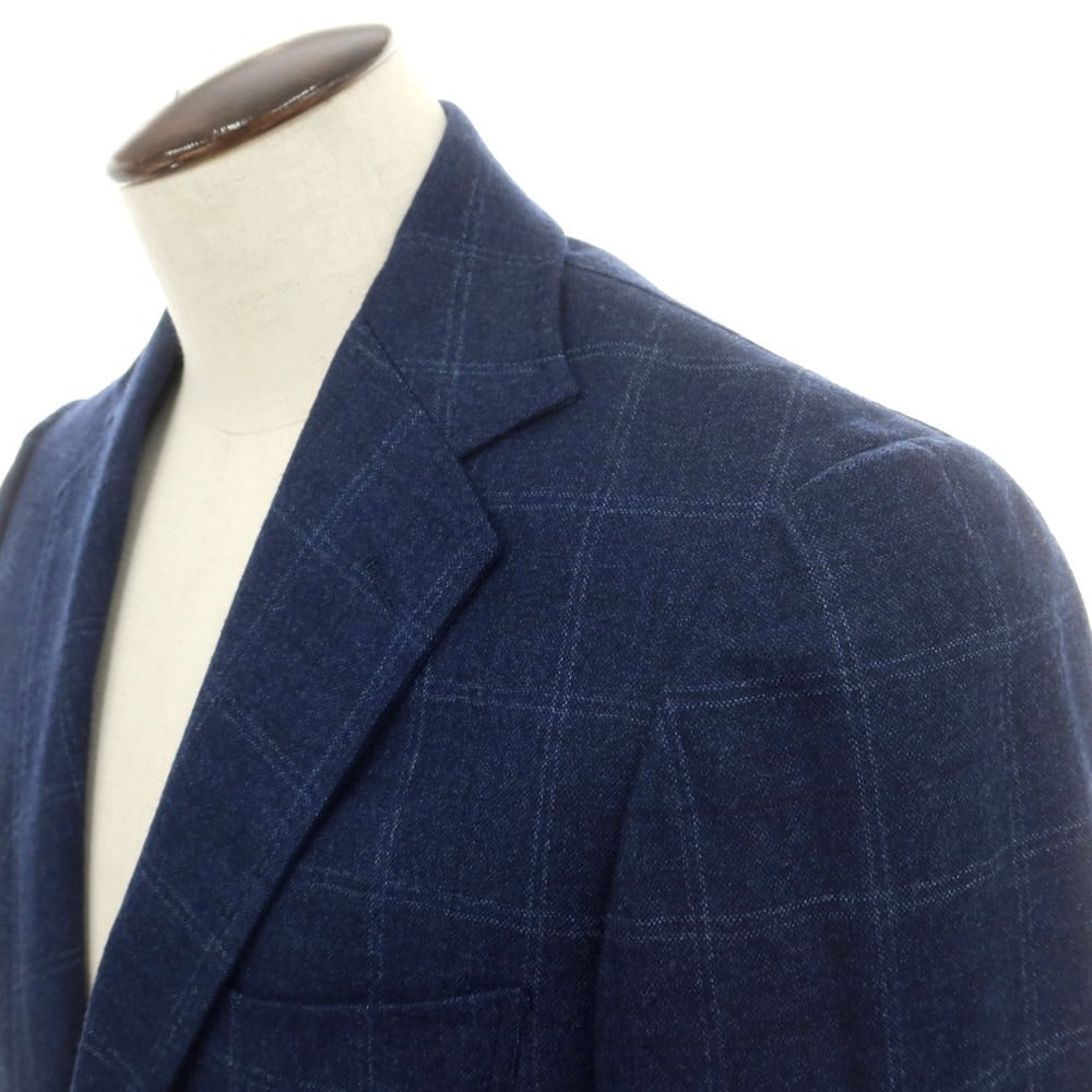 【中古】ブルーエグリージオ Blu e Grigio ウール チェック テーラードジャケット ライトネイビーxブルー【 50 】【 状態ランクC 】【 メンズ 】