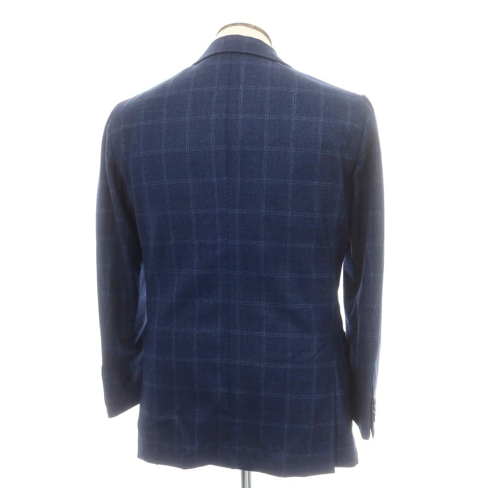 【中古】ブルーエグリージオ Blu e Grigio ウール チェック テーラードジャケット ライトネイビーxブルー【 50 】【 状態ランクC 】【 メンズ 】