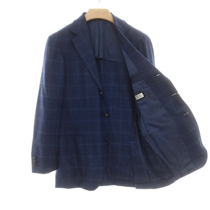 【中古】ブルーエグリージオ Blu e Grigio ウール チェック テーラードジャケット ライトネイビーxブルー【 50 】【 状態ランクC 】【 メンズ 】