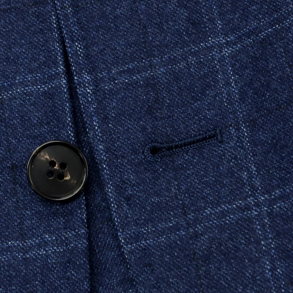 【中古】ブルーエグリージオ Blu e Grigio ウール チェック テーラードジャケット ライトネイビーxブルー【 50 】【 状態ランクC 】【 メンズ 】