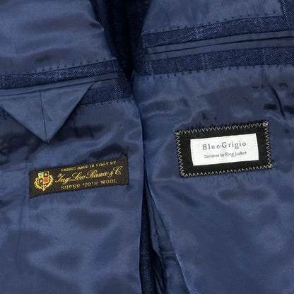 【中古】ブルーエグリージオ Blu e Grigio ウール チェック テーラードジャケット ライトネイビーxブルー【 50 】【 状態ランクC 】【 メンズ 】