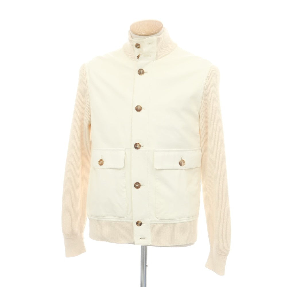 【中古】ブルネロクチネリ Brunello Cucinelli レザー コットン ニットブルゾン ライトベージュxアイボリー【 XXS 】【 状態ランクB 】【 メンズ 】