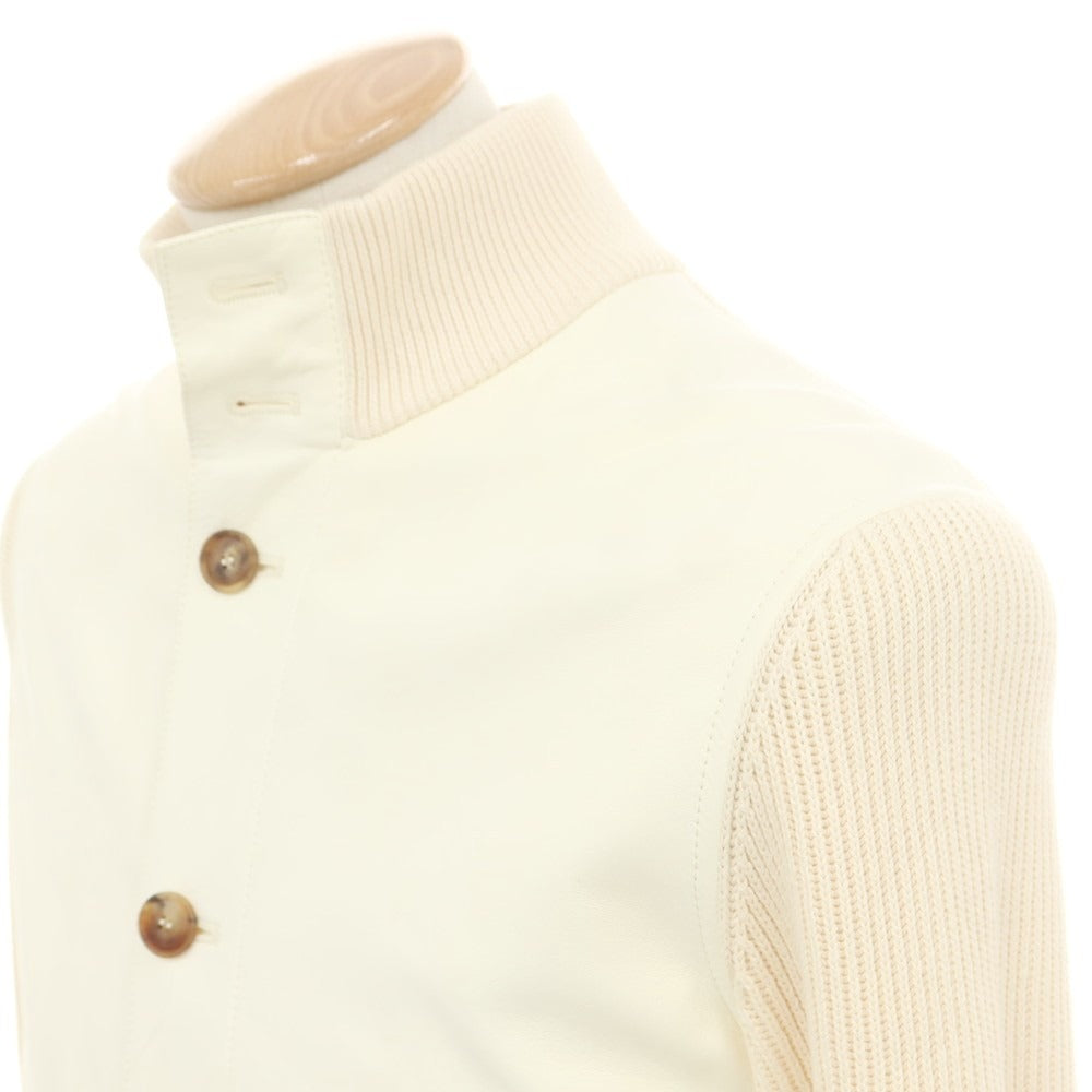 【中古】ブルネロクチネリ Brunello Cucinelli レザー コットン ニットブルゾン ライトベージュxアイボリー【 XXS 】【 状態ランクB 】【 メンズ 】