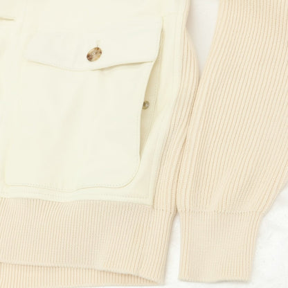 【中古】ブルネロクチネリ Brunello Cucinelli レザー コットン ニットブルゾン ライトベージュxアイボリー【 XXS 】【 状態ランクB 】【 メンズ 】
