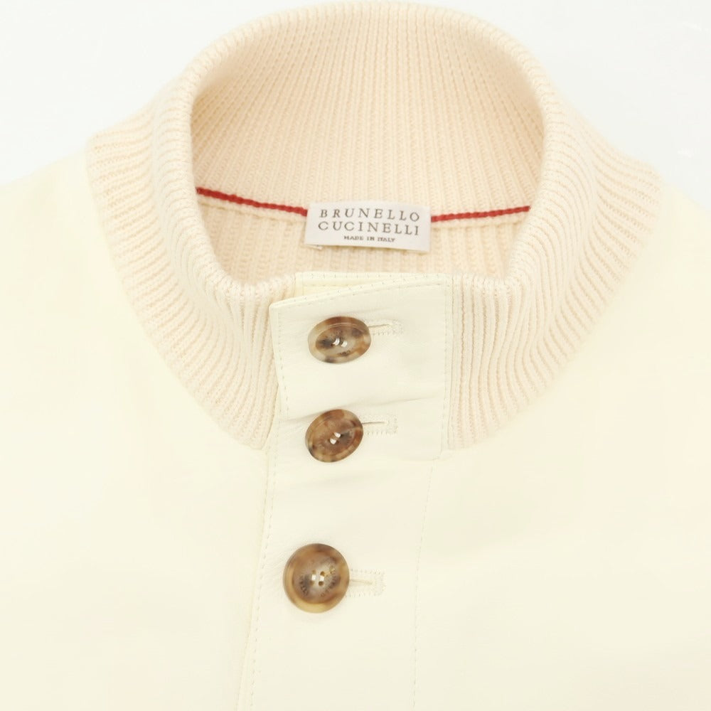 【中古】ブルネロクチネリ Brunello Cucinelli レザー コットン ニットブルゾン ライトベージュxアイボリー【 XXS 】【 状態ランクB 】【 メンズ 】