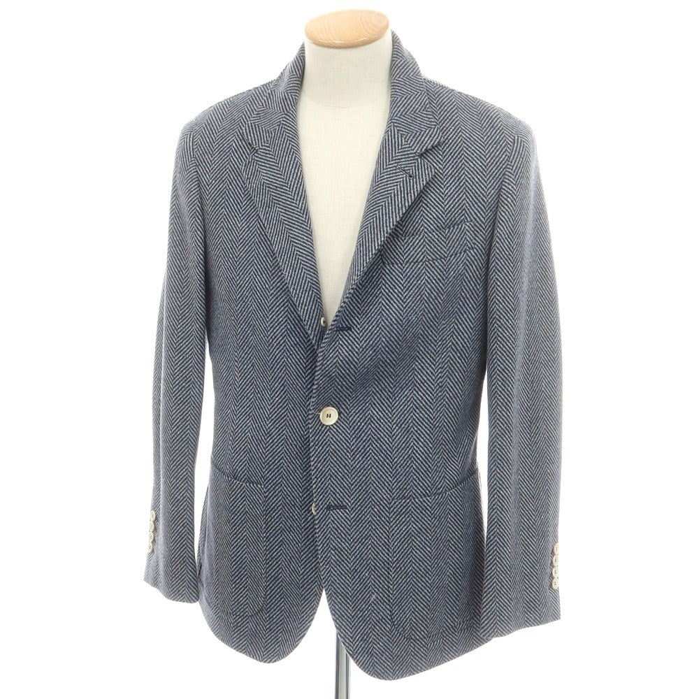 【中古】ブルネロクチネリ Brunello Cucinelli ヘリンボーンウールシルク カジュアルジャケット ネイビーxグレー【 XXS 】【 状態ランクA 】【 メンズ 】