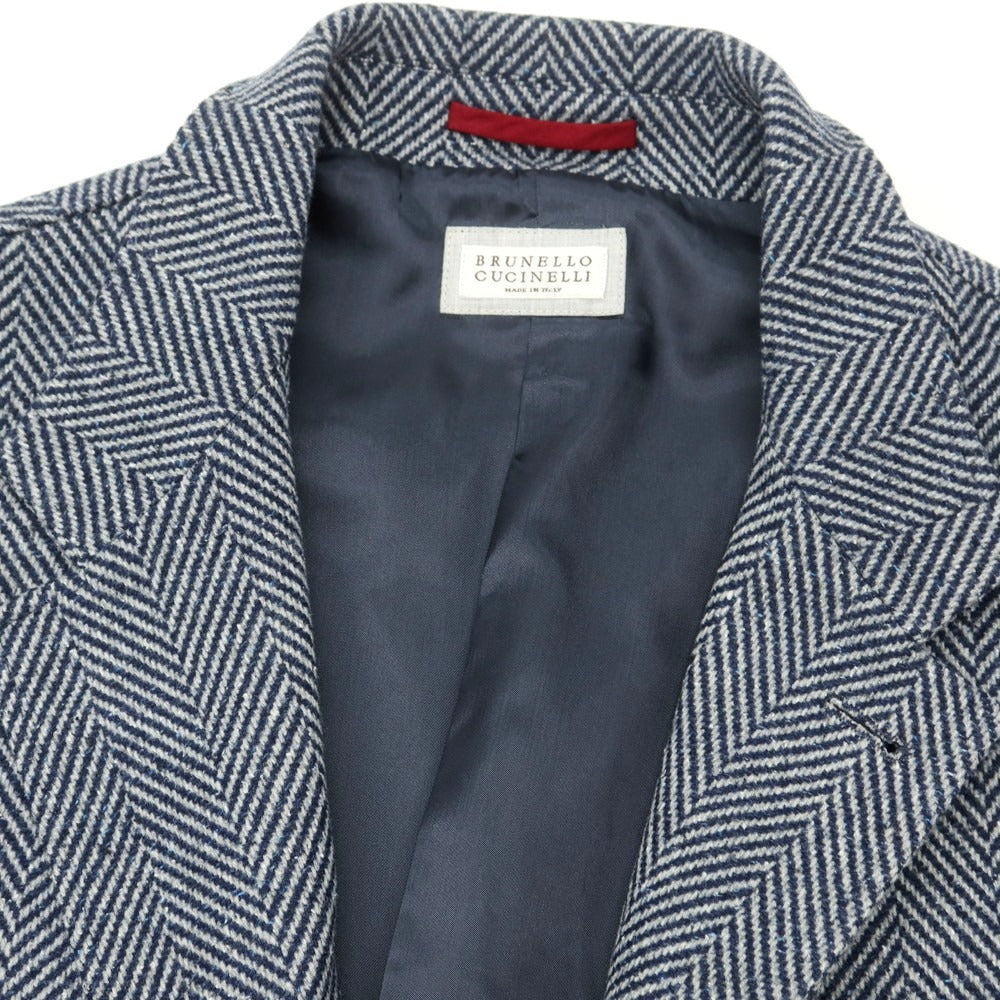 【中古】ブルネロクチネリ Brunello Cucinelli ヘリンボーンウールシルク カジュアルジャケット ネイビーxグレー【 XXS 】【 状態ランクA 】【 メンズ 】