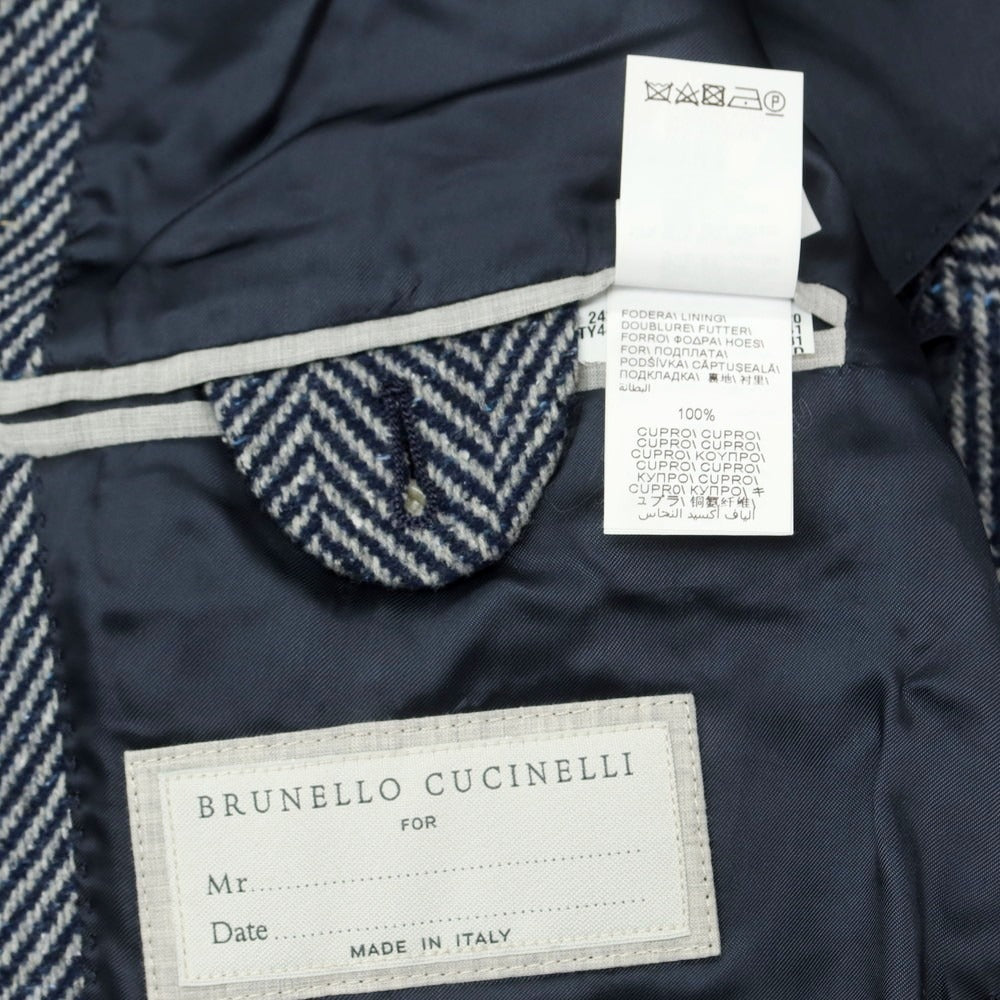 【中古】ブルネロクチネリ Brunello Cucinelli ヘリンボーンウールシルク カジュアルジャケット ネイビーxグレー【 XXS 】【 状態ランクA 】【 メンズ 】