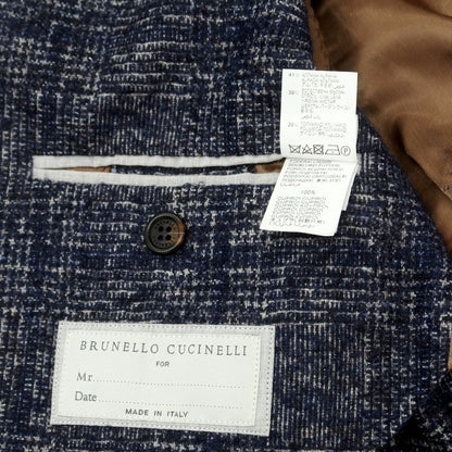 【中古】ブルネロクチネリ Brunello Cucinelli アルパカウール チェック カジュアルジャケット ネイビーxホワイト【 44 】【 状態ランクC 】【 メンズ 】