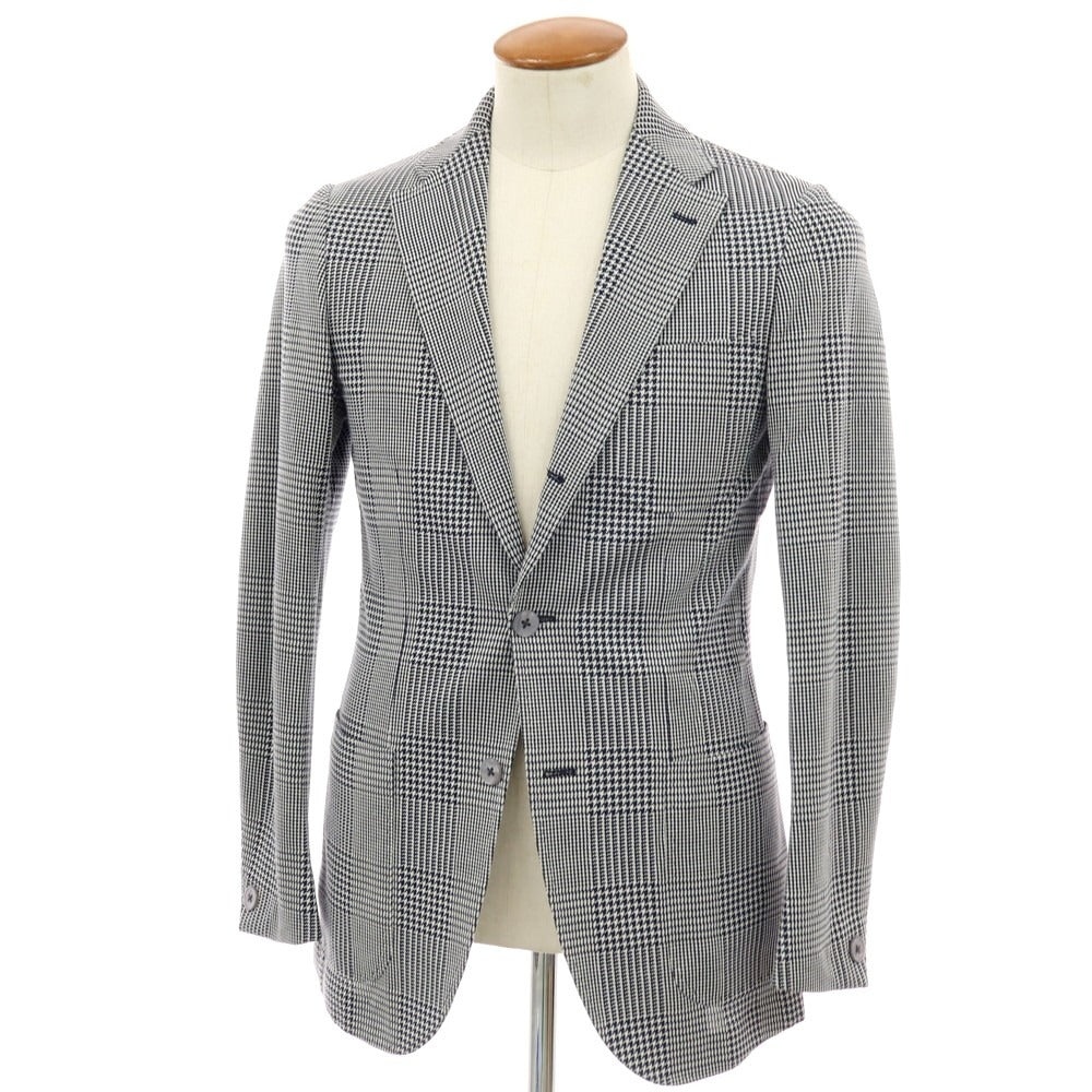 【中古】リングヂャケット RING JACKET コットン ジャージー グレンチェック 3B カジュアルジャケット ネイビーxホワイト【サイズ48】【 状態ランクC 】【 メンズ 】