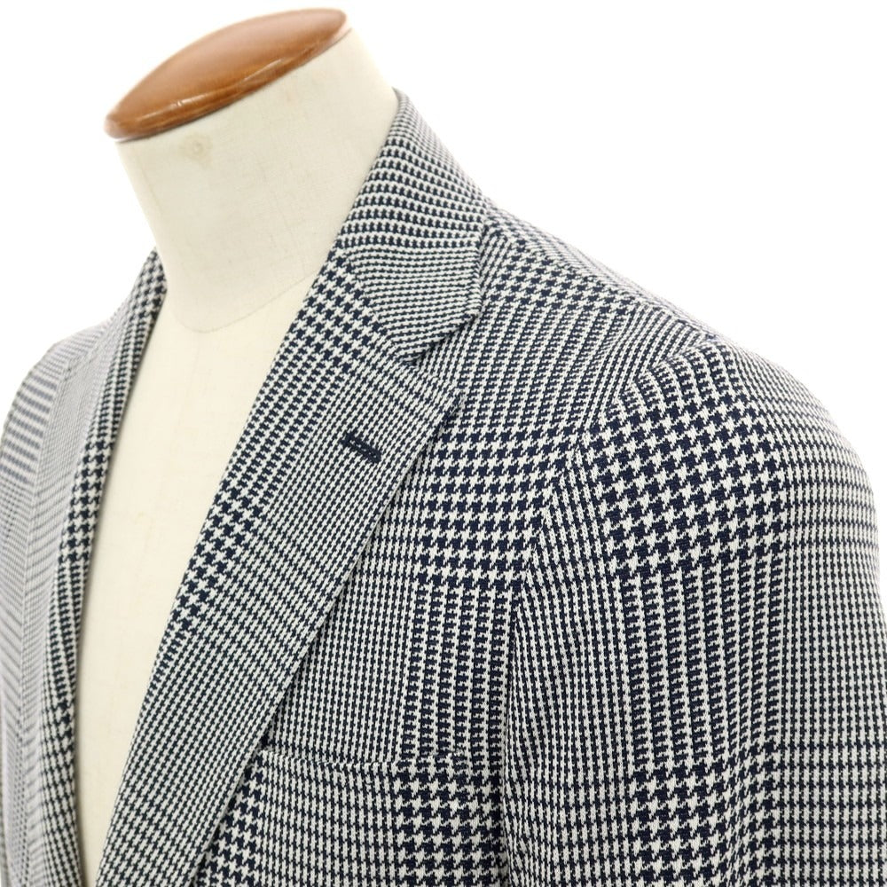 【中古】リングヂャケット RING JACKET コットン ジャージー グレンチェック 3B カジュアルジャケット ネイビーxホワイト【サイズ48】【 状態ランクC 】【 メンズ 】