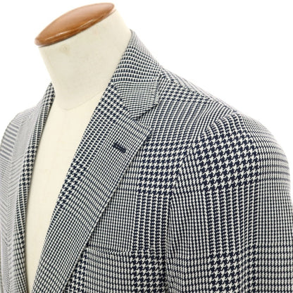 【中古】リングヂャケット RING JACKET コットン ジャージー グレンチェック 3B カジュアルジャケット ネイビーxホワイト【サイズ48】【 状態ランクC 】【 メンズ 】