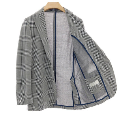 【中古】リングヂャケット RING JACKET コットン ジャージー グレンチェック 3B カジュアルジャケット ネイビーxホワイト【サイズ48】【 状態ランクC 】【 メンズ 】