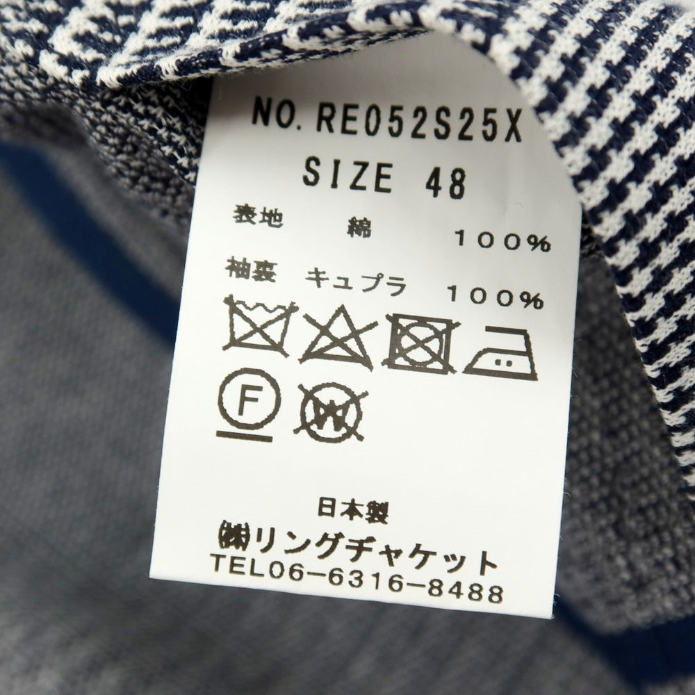 【中古】リングヂャケット RING JACKET コットン ジャージー グレンチェック 3B カジュアルジャケット ネイビーxホワイト【サイズ48】【 状態ランクC 】【 メンズ 】