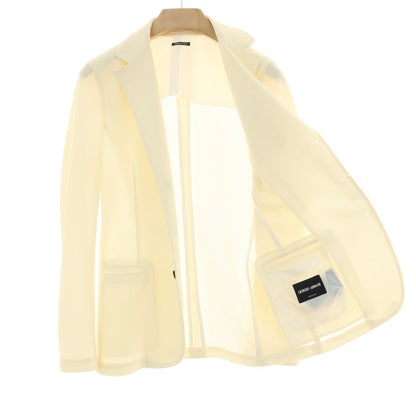 【中古】ジョルジオアルマーニ GIORGIO ARMANI ナイロンポリウレタン 3B カジュアルジャケット クリーム【サイズ46】【 状態ランクB 】【 メンズ 】