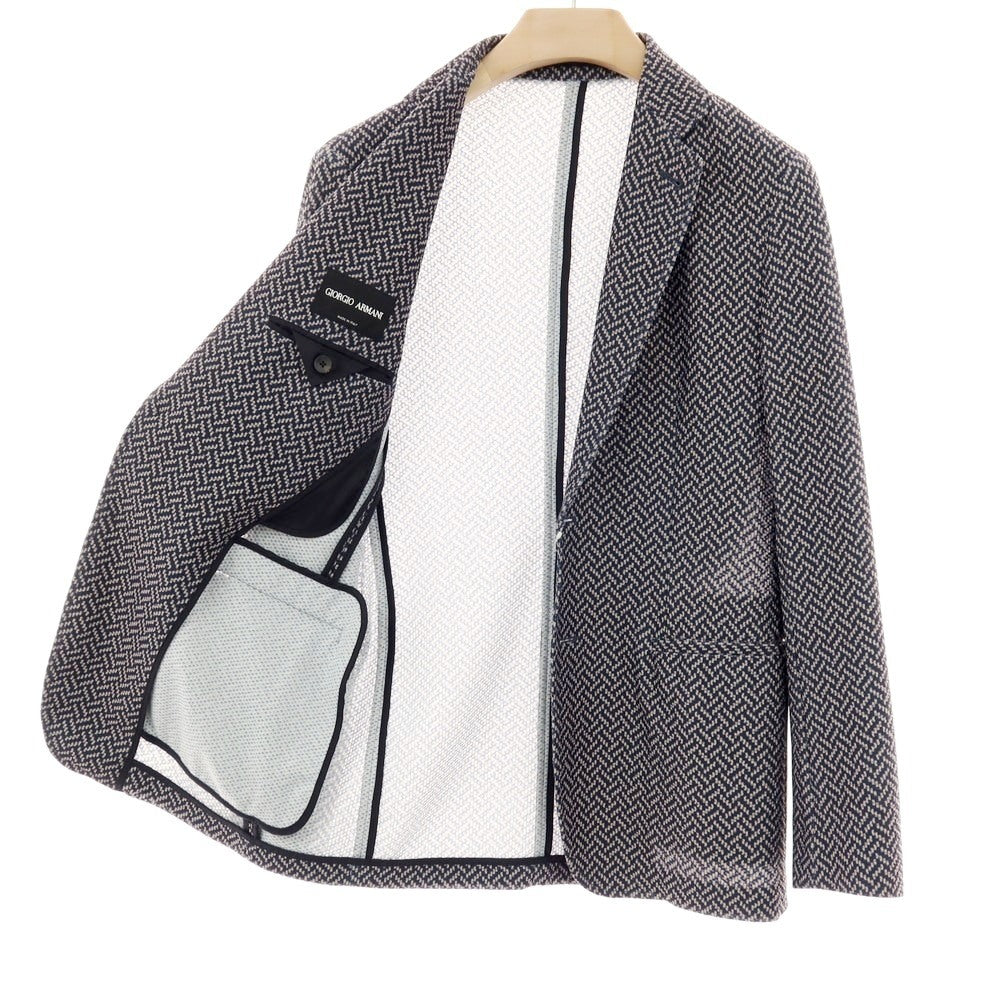 【中古】ジョルジオアルマーニ GIORGIO ARMANI ポリエステル ジャージー 2B カジュアルジャケット ネイビーxベージュ【サイズ46】【 状態ランクC 】【 メンズ 】