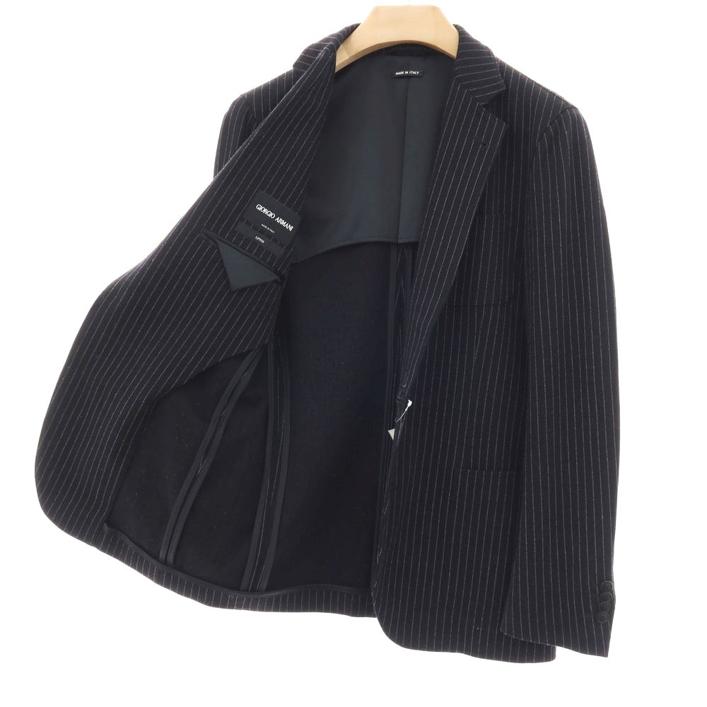 【中古】ジョルジオアルマーニ GIORGIO ARMANI UPTON レーヨンナイロンポリエステル ジャージー ストライプ 2B カジュアルジャケット ブラックxホワイト【サイズ48】【 状態ランクB 】【 メンズ 】