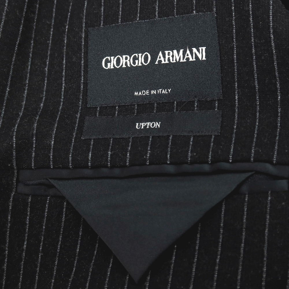 【中古】ジョルジオアルマーニ GIORGIO ARMANI UPTON レーヨンナイロンポリエステル ジャージー ストライプ 2B カジュアルジャケット ブラックxホワイト【サイズ48】【 状態ランクB 】【 メンズ 】