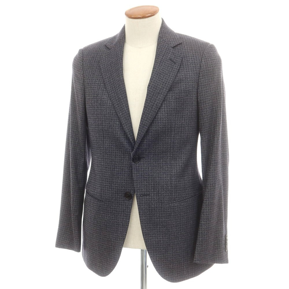 【中古】ジョルジオアルマーニ GIORGIO ARMANI ストレッチウール チェック テーラードジャケット グレーネイビー【サイズ46】【 状態ランクB 】【 メンズ 】[CPD]