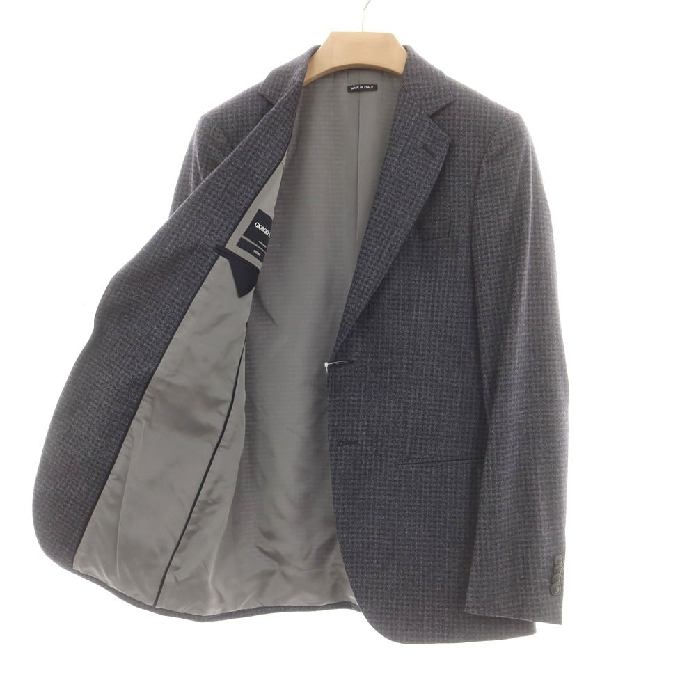 【中古】ジョルジオアルマーニ GIORGIO ARMANI ストレッチウール チェック テーラードジャケット グレーネイビー【サイズ46】【 状態ランクB 】【 メンズ 】[CPD]