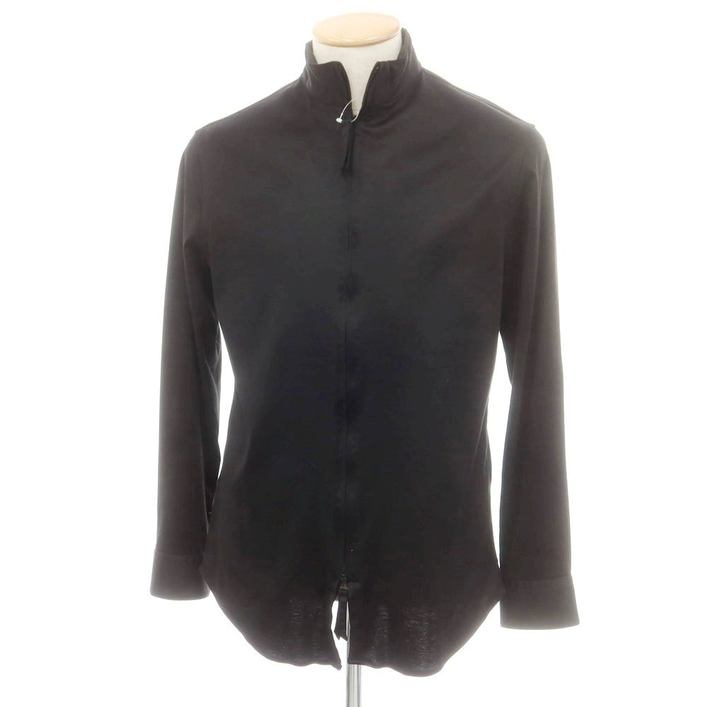【中古】ジョルジオアルマーニ GIORGIO ARMANI コットンジャージー スタンドカラー ダブルジップ カジュアルシャツ ブラック【 38 】【 状態ランクC 】【 メンズ 】