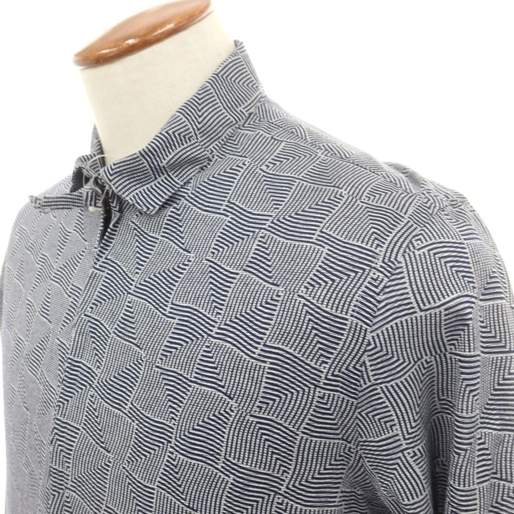 【中古】ジョルジオアルマーニ GIORGIO ARMANI コットンジャージー ダブルジップ カジュアルシャツ ネイビーxホワイト【 39 】【 状態ランクD 】【 メンズ 】