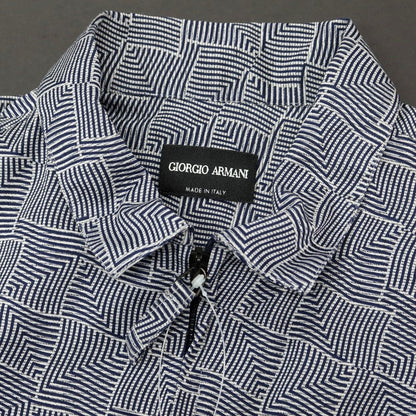 【中古】ジョルジオアルマーニ GIORGIO ARMANI コットンジャージー ダブルジップ カジュアルシャツ ネイビーxホワイト【 39 】【 状態ランクD 】【 メンズ 】