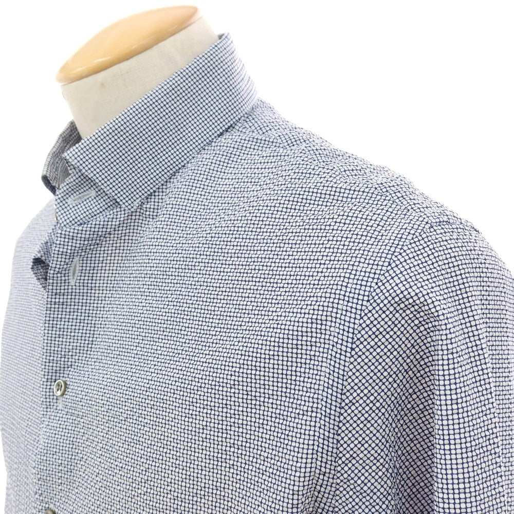 【中古】ジョルジオアルマーニ GIORGIO ARMANI シアサッカーコットン カジュアルシャツ ライトネイビーxホワイト【サイズ38】【 状態ランクC 】【 メンズ 】