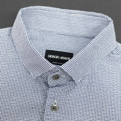 【中古】ジョルジオアルマーニ GIORGIO ARMANI シアサッカーコットン カジュアルシャツ ライトネイビーxホワイト【サイズ38】【 状態ランクC 】【 メンズ 】