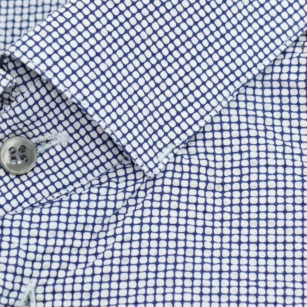 【中古】ジョルジオアルマーニ GIORGIO ARMANI シアサッカーコットン カジュアルシャツ ライトネイビーxホワイト【サイズ38】【 状態ランクC 】【 メンズ 】