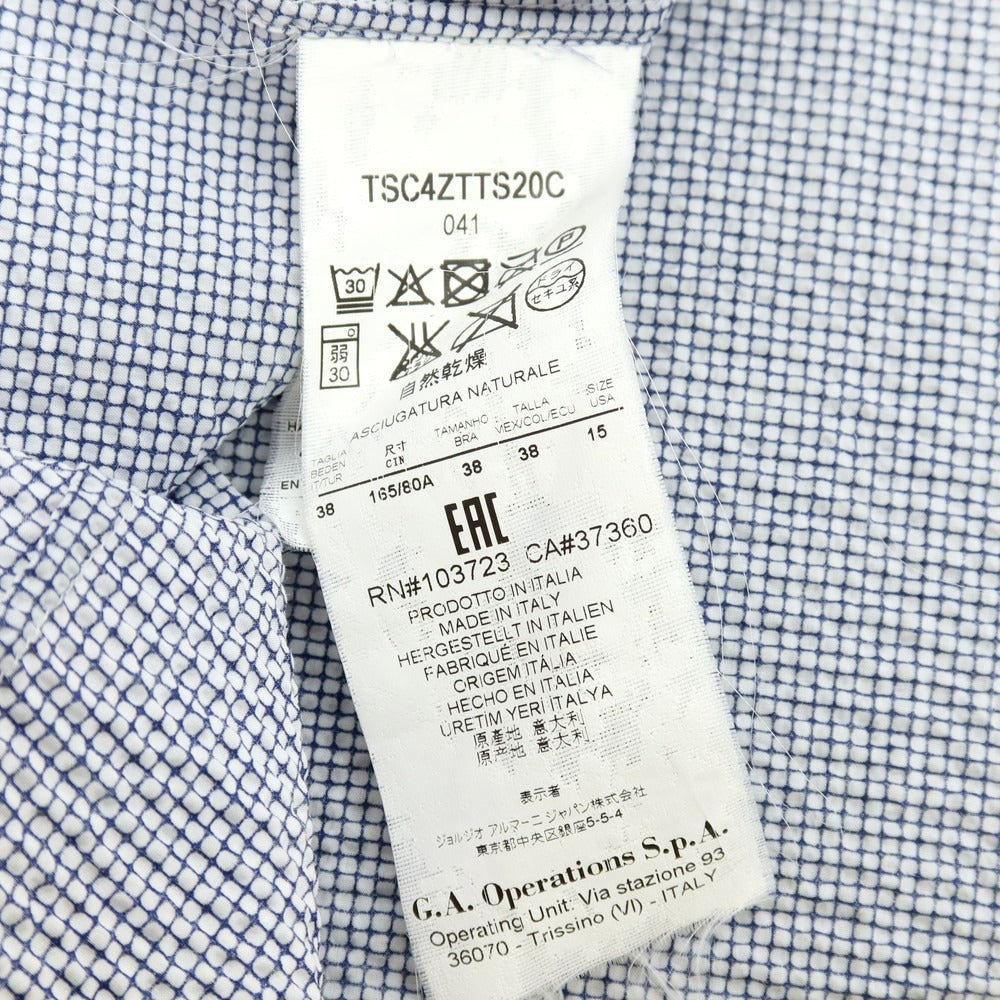 【中古】ジョルジオアルマーニ GIORGIO ARMANI シアサッカーコットン カジュアルシャツ ライトネイビーxホワイト【サイズ38】【 状態ランクC 】【 メンズ 】