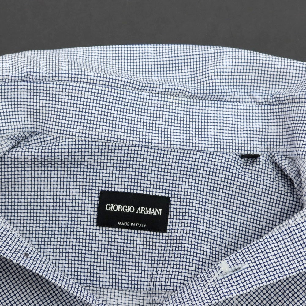 【中古】ジョルジオアルマーニ GIORGIO ARMANI シアサッカーコットン カジュアルシャツ ライトネイビーxホワイト【サイズ38】【 状態ランクC 】【 メンズ 】