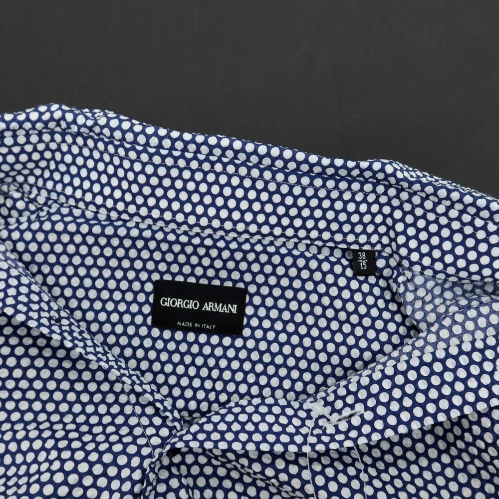 【中古】ジョルジオアルマーニ GIORGIO ARMANI シアサッカーコットン カジュアルシャツ ライトネイビーxホワイト【サイズ38】【 状態ランクB 】【 メンズ 】
