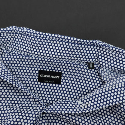 【中古】ジョルジオアルマーニ GIORGIO ARMANI シアサッカーコットン カジュアルシャツ ライトネイビーxホワイト【サイズ38】【 状態ランクB 】【 メンズ 】