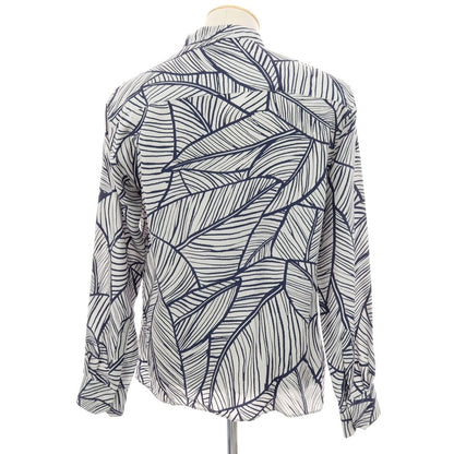 【中古】ジョルジオアルマーニ GIORGIO ARMANI シルク 総柄 カジュアルシャツ グレーxネイビー【サイズ38】【 状態ランクA 】【 メンズ 】