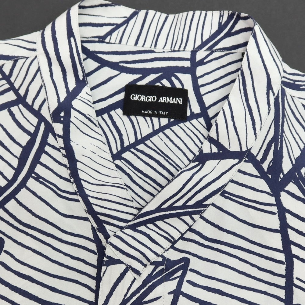 【中古】ジョルジオアルマーニ GIORGIO ARMANI シルク 総柄 カジュアルシャツ グレーxネイビー【 サイズ38 】【 状態ランクA 】【 メンズ 】 [APD]