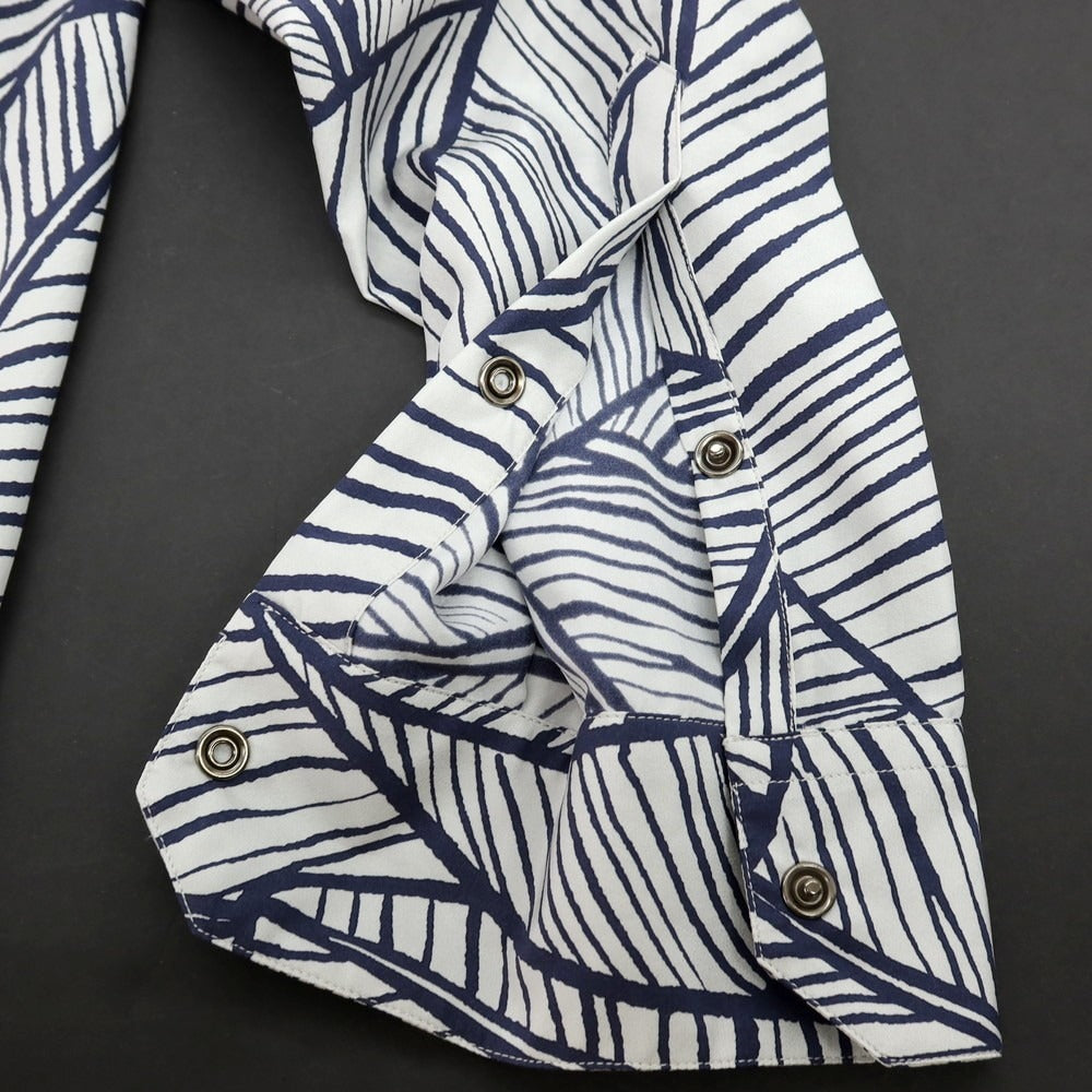 【中古】ジョルジオアルマーニ GIORGIO ARMANI シルク 総柄 カジュアルシャツ グレーxネイビー【 サイズ38 】【 状態ランクA 】【 メンズ 】 [APD]