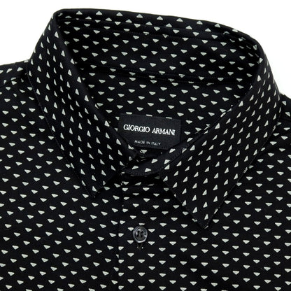 【中古】ジョルジオアルマーニ GIORGIO ARMANI コットン 総柄 半袖シャツ ブラックxグレー【サイズ39】【 状態ランクB 】【 メンズ 】