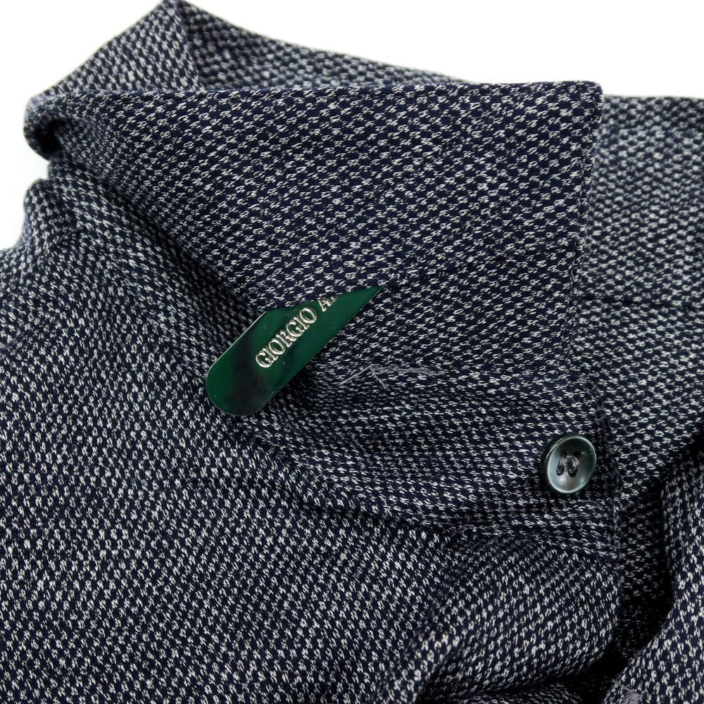 【中古】ジョルジオアルマーニ GIORGIO ARMANI コットンジャージー 半袖シャツ ネイビーxホワイト【サイズ40】【 状態ランクB 】【 メンズ 】